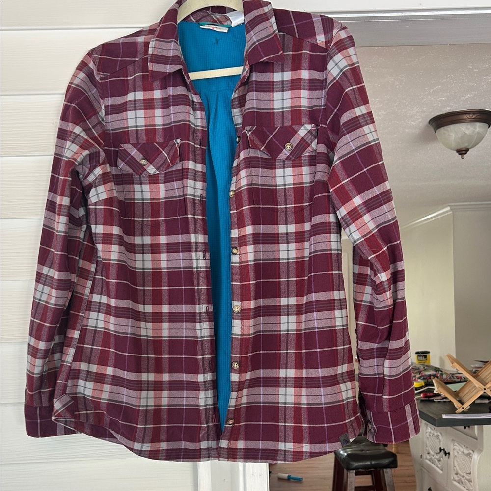 L.L. Bean Women’s Burgundy and White Plaid Utility Shirt Jacket